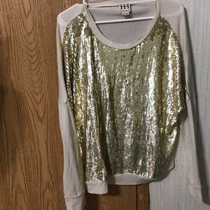 Haute hippie long sleeve White/gold size medium